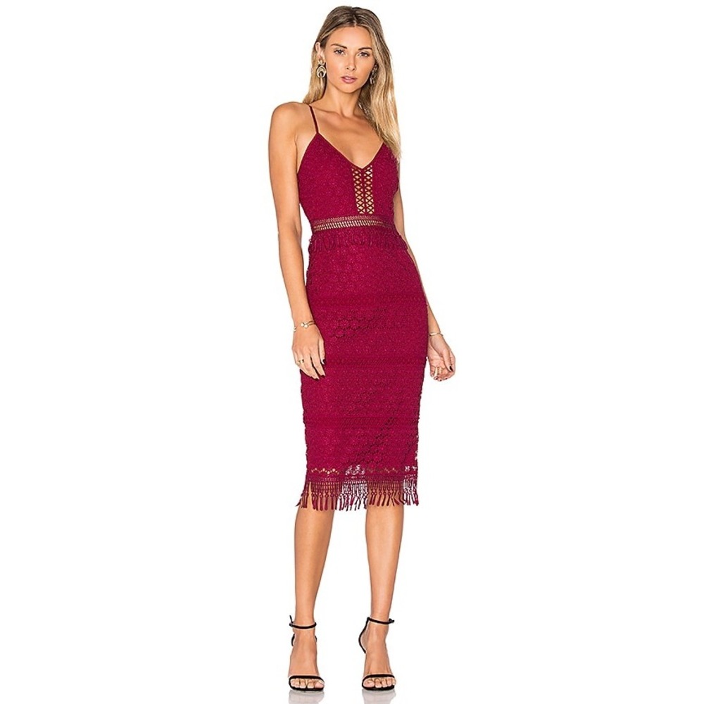 Saylor Margot Dress Lipstick‎ Red Lace Crochet Fringe